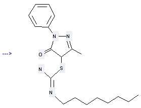 Thiourea, N-octyl- and 4-Bromo-5-methyl-2-phenyl-1,2-dihydro-pyrazol-3-one can be used to produce 2-(3-Methyl-5-oxo-1-phenyl-4,5-dihydro-1H-pyrazol-4-yl)-1-octyl-isothiourea 
